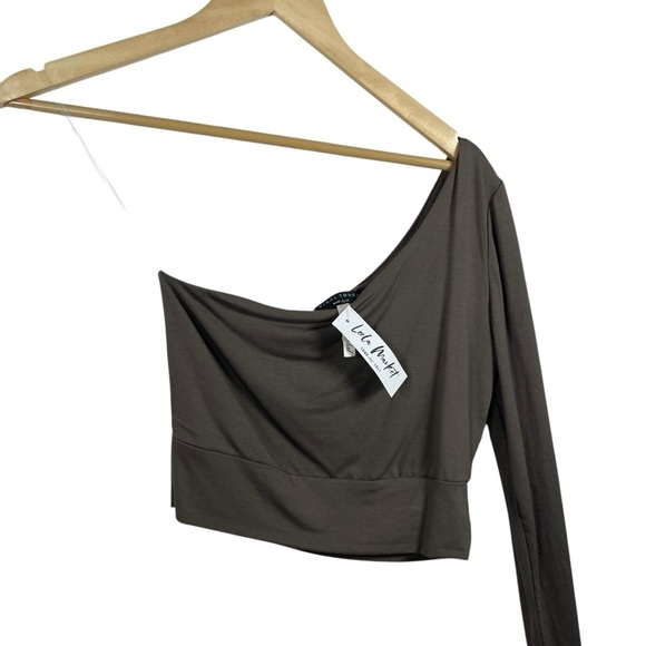 NWT Final Touch Asymmetrical One Sleeve Modal Blouse in Brown Size M - Picture 7 of 10